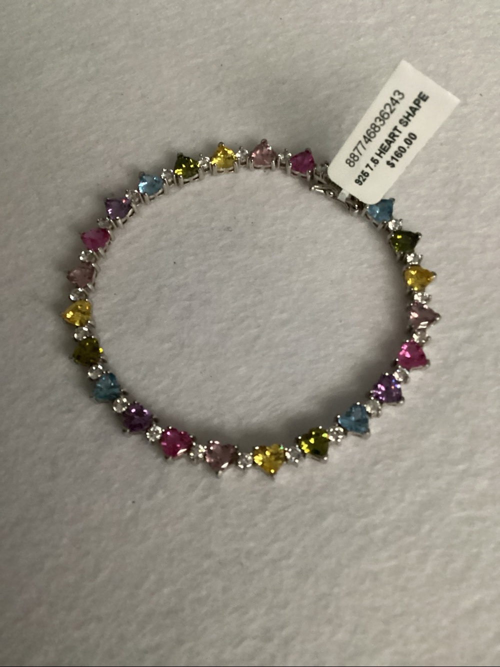 Giani Bernini 925 Multi-Color Cubic Zirconia SS Heart Gemstone Tennis Bracelet - Picture 2 of 11